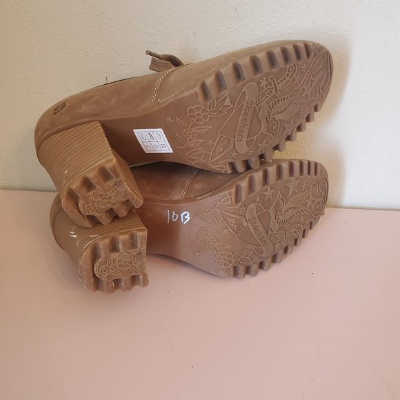 Skechers Brown Leather 7.5 Chunky 90s Y2K Heels Pumps Moc Toe Lace Up Oxfords - Picture 3 of 9